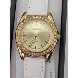 Manhattan by Croton Watch Women 40mm Case Pave Bezel White Band New w/ Box